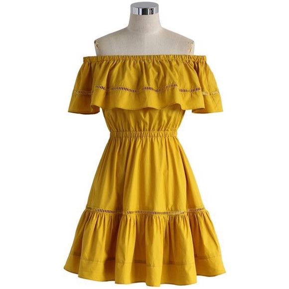 Chicwish Yellow Off the Shoulder Dress - Picture 4 of 6